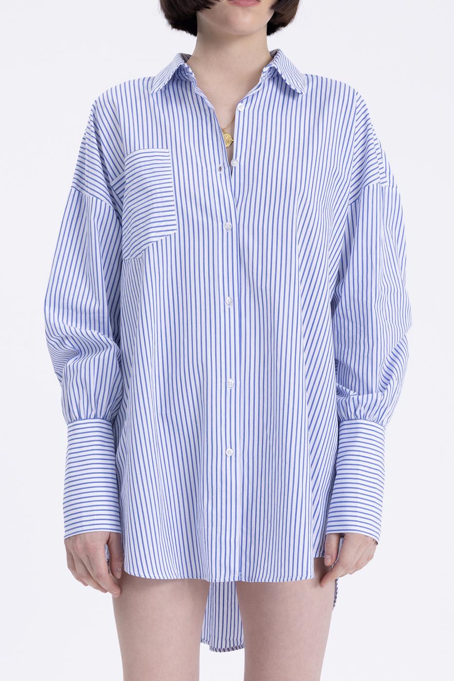 Bayan Mavi Mini Gömlek Elbise