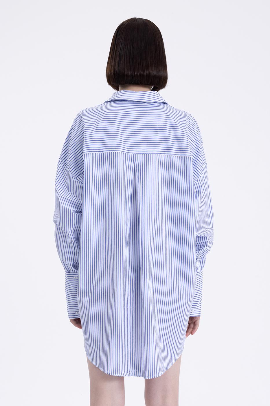 Bayan Mavi Mini Gömlek Elbise