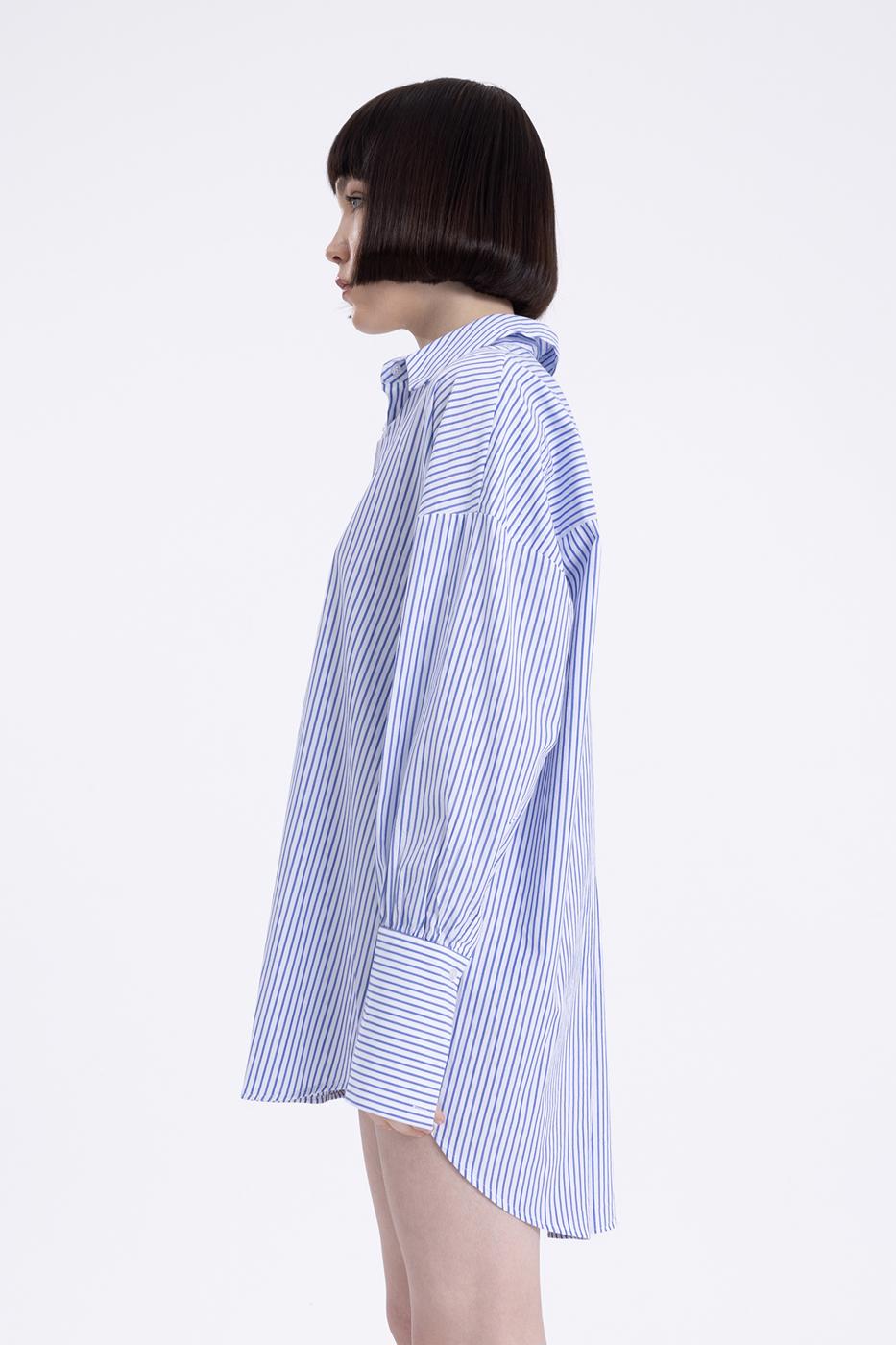 Bayan Mavi Mini Gömlek Elbise