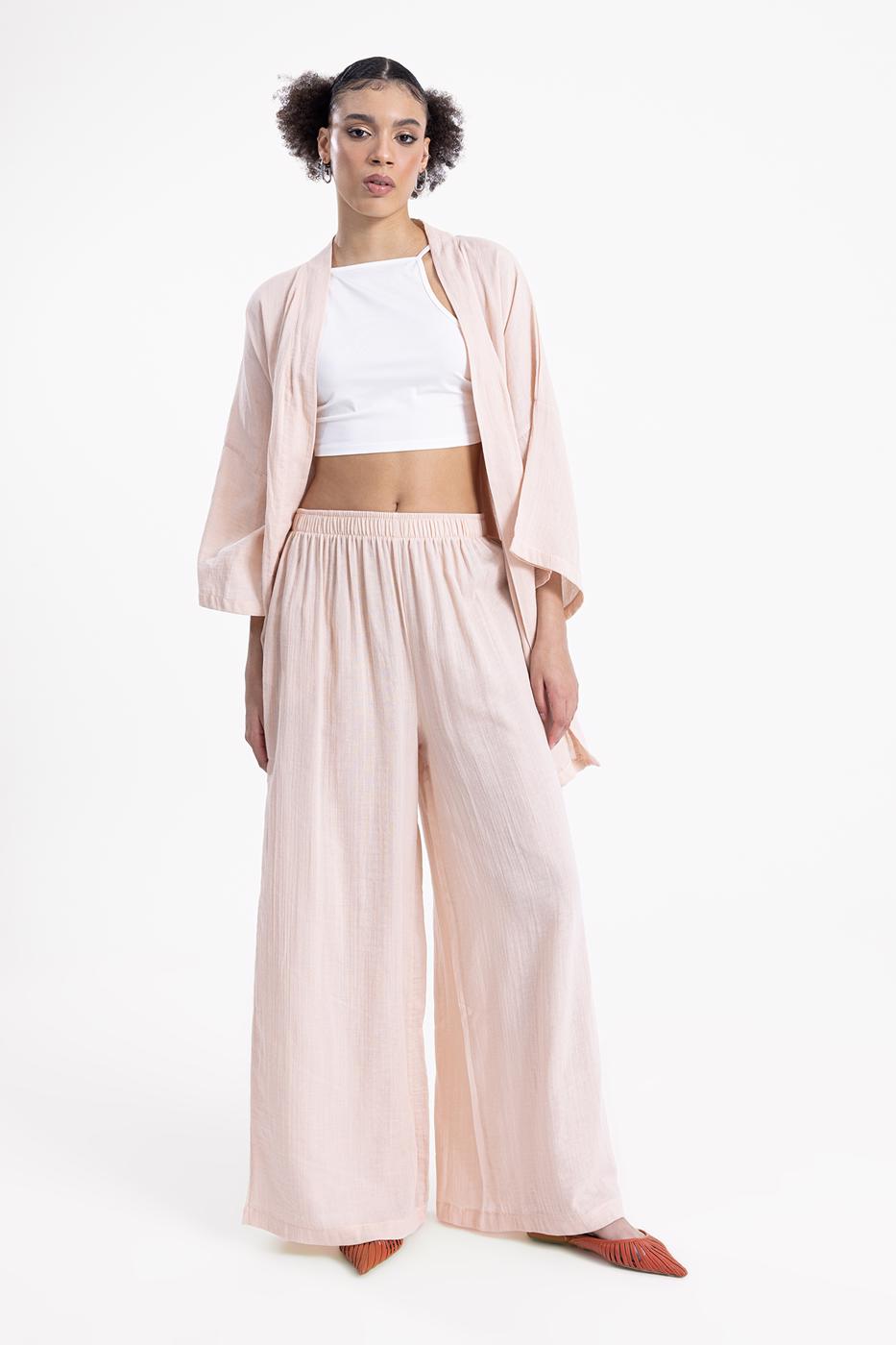 Bayan Bej Bel Lastikli Bol  Paça Pantolon