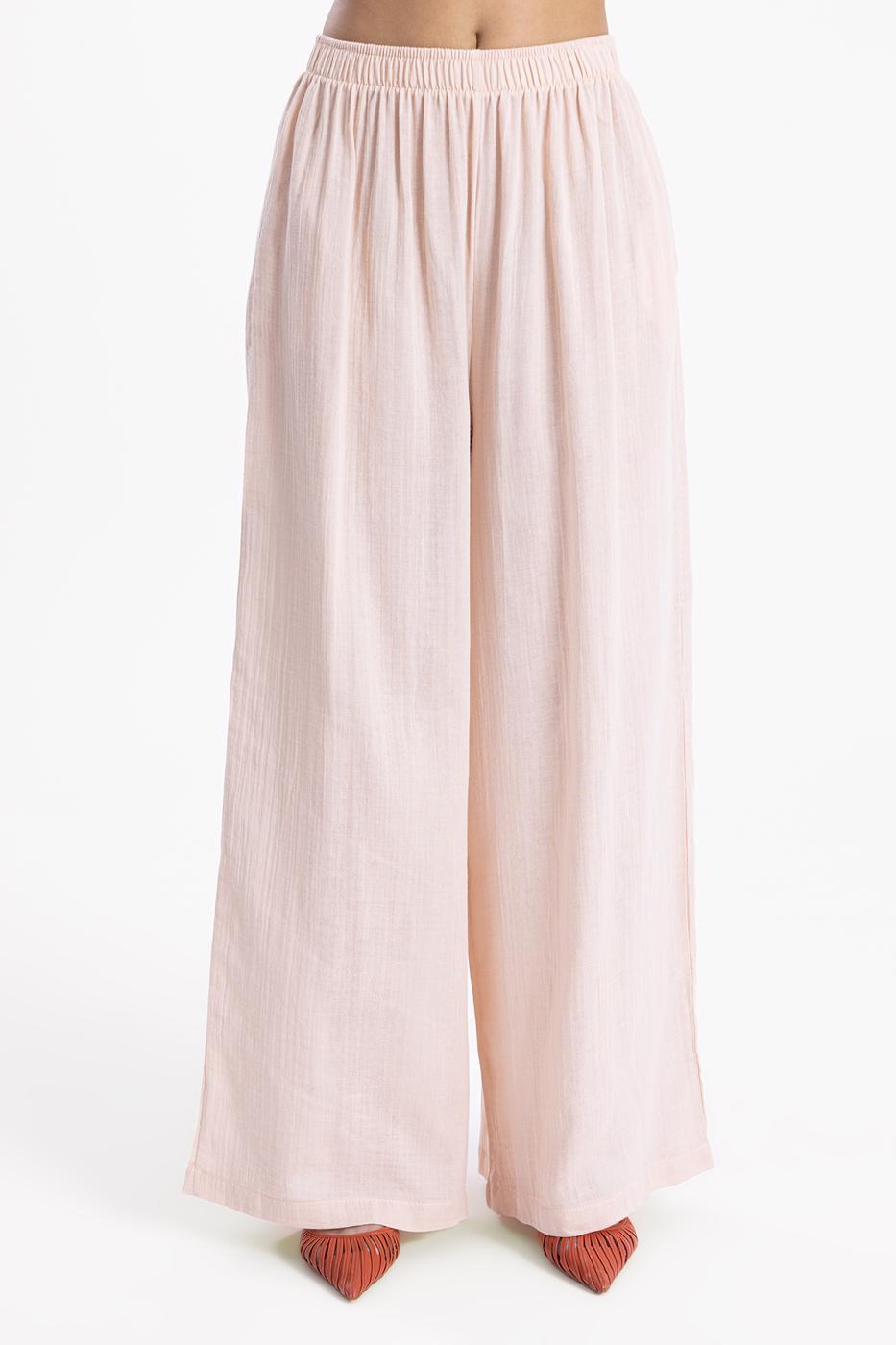 Bayan Bej Bel Lastikli Bol  Paça Pantolon