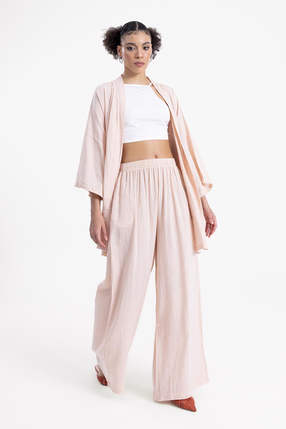 Bayan Bej Bel Lastikli Bol  Paça Pantolon