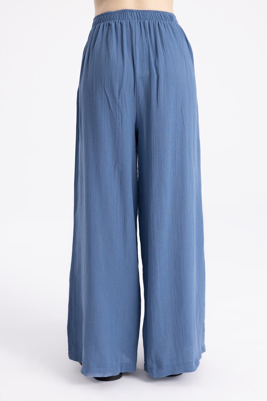 Bayan İndigo Bel Lastikli Bol  Paça Pantolon