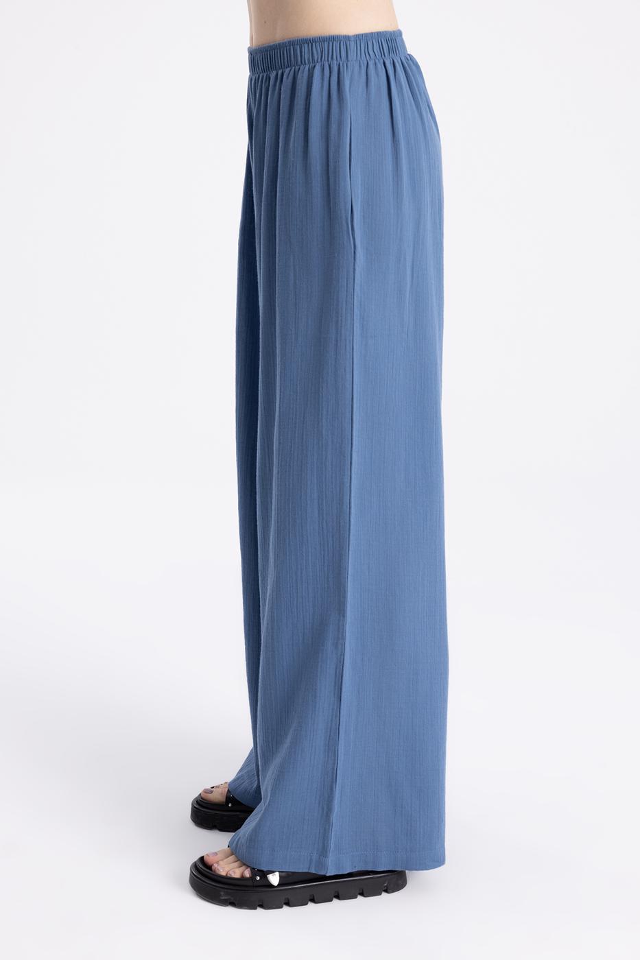 Bayan İndigo Bel Lastikli Bol  Paça Pantolon