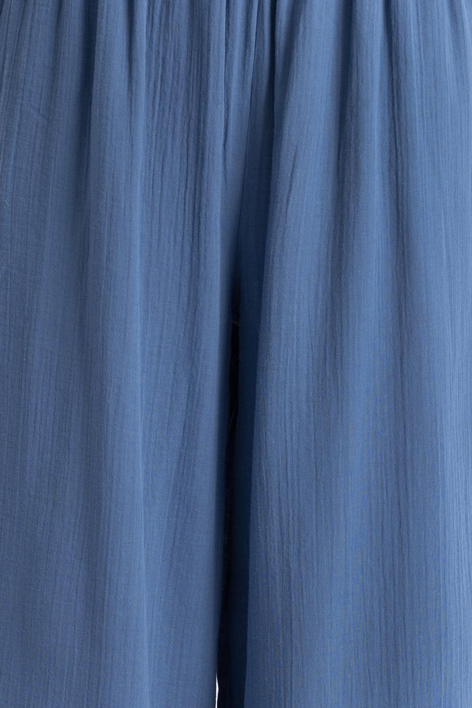 Bayan İndigo Bel Lastikli Bol  Paça Pantolon