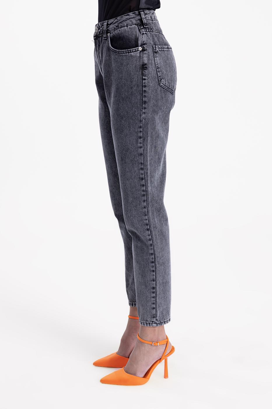 Bayan Antrasit Mom Fit Denim Pantolon