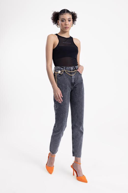 Bayan Antrasit Mom Fit Denim Pantolon - BSL