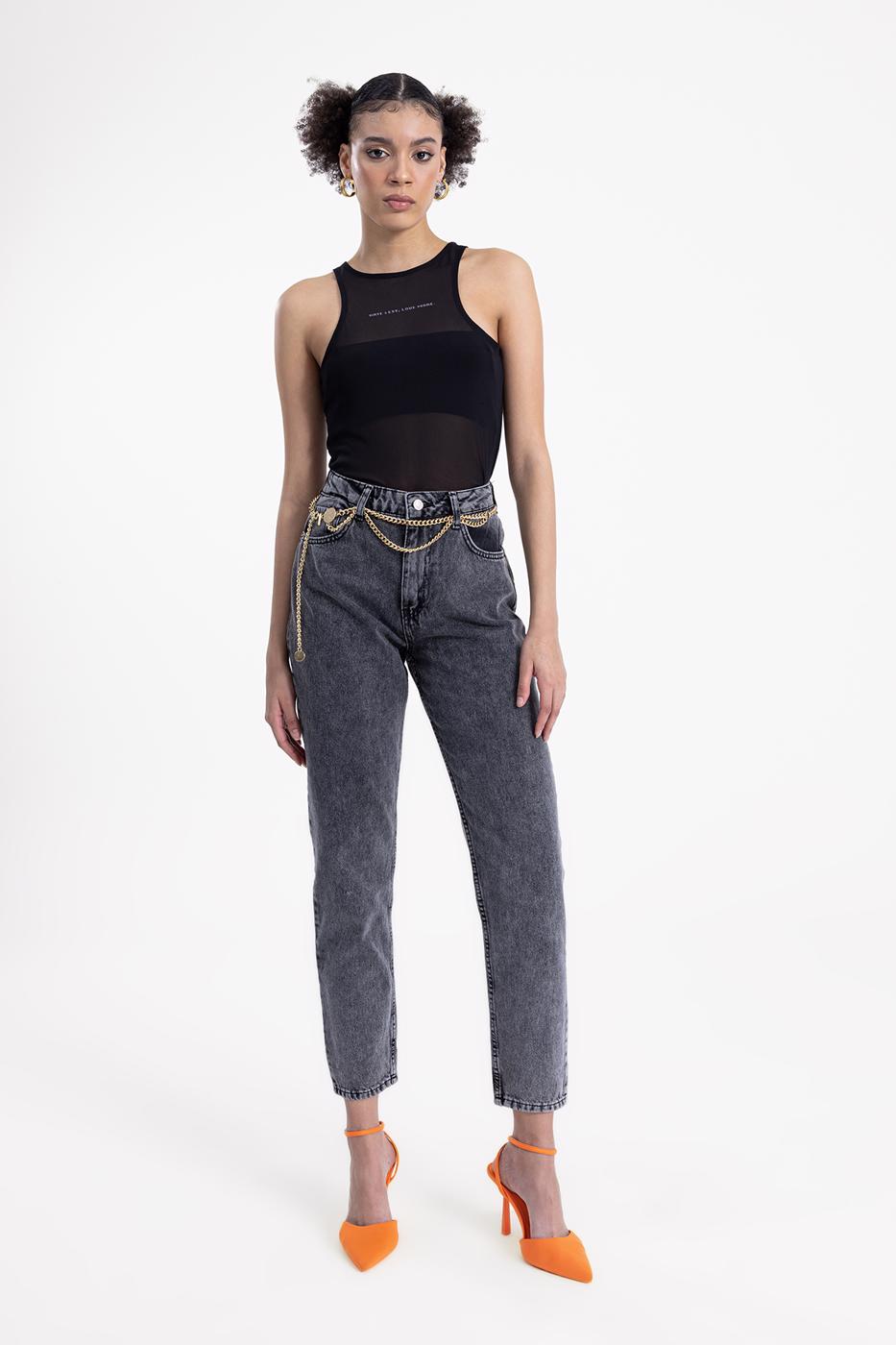 Bayan Antrasit Mom Fit Denim Pantolon