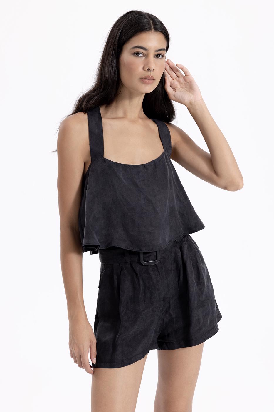 Bayan Siyah Pileli  Mini  Şort