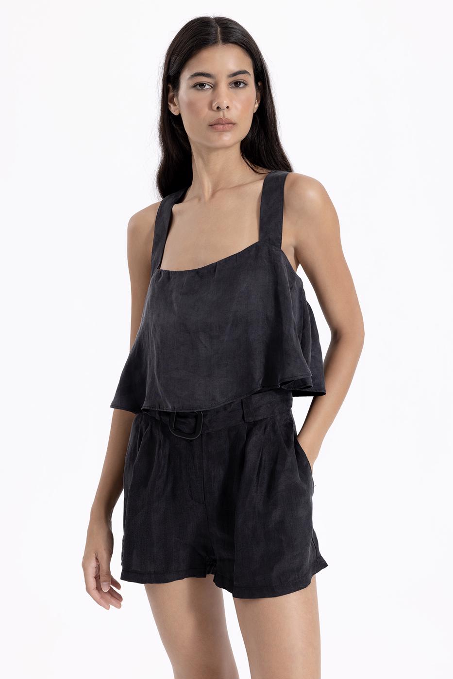 Bayan Siyah Pileli  Mini  Şort