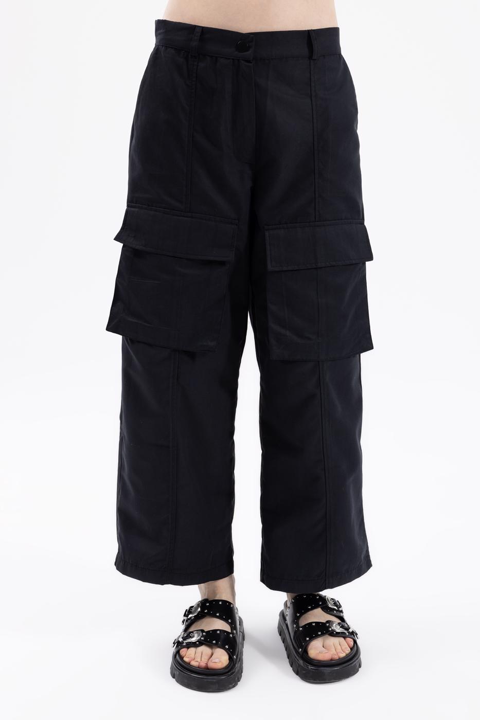 Bayan Siyah Kargo Cep Pantolon