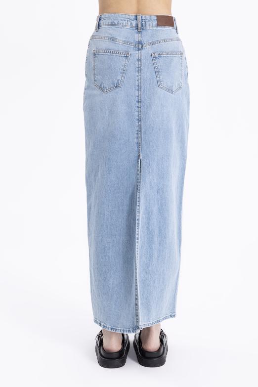 Bayan Mavi Yırtmaclı Maksi Denim Etek - BSL