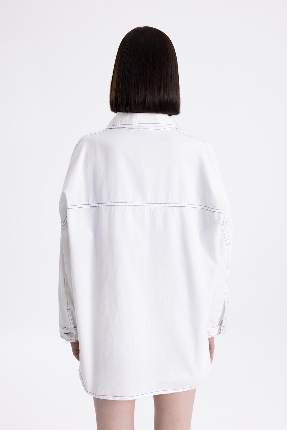 Bayan Beyaz Cepli  Midi  Boy  Ceket