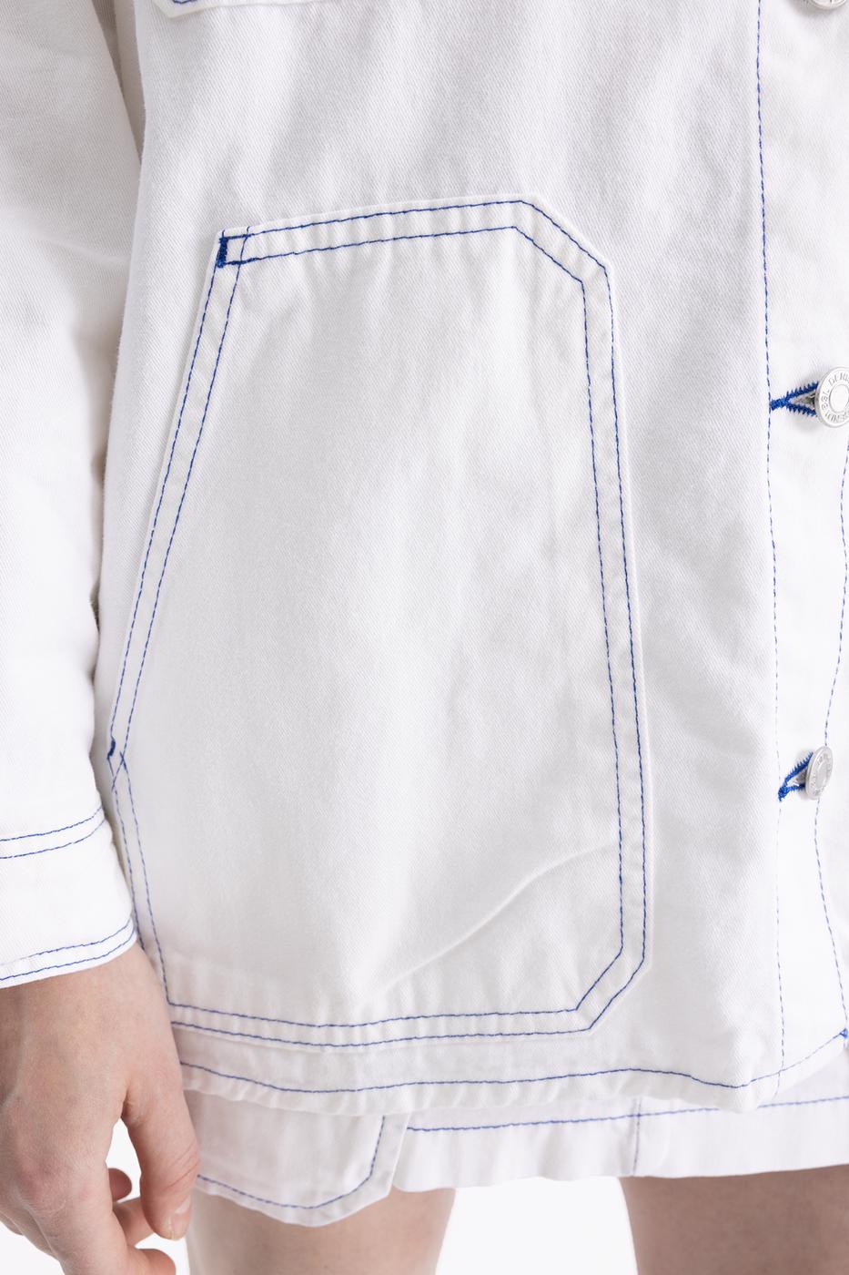 Bayan Beyaz Cepli  Midi  Boy  Ceket