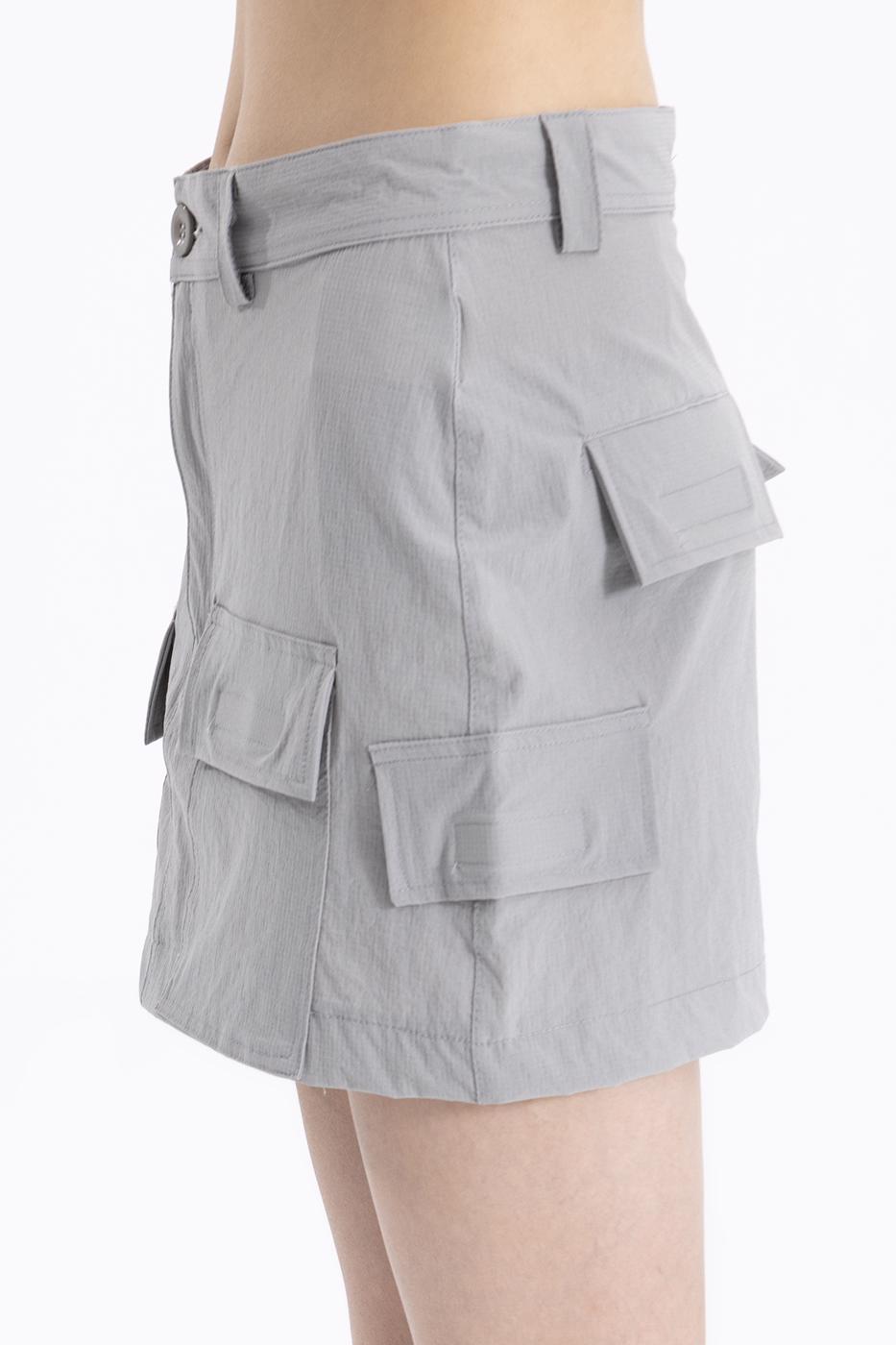 Bayan Gri Cep  Detaylı  Dar Mini Etek