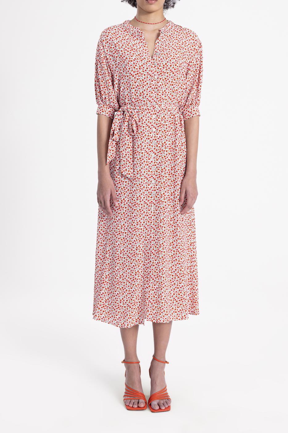 Bayan Kırmızı Kısa Kollu Midi Boy Gömlek Elbise