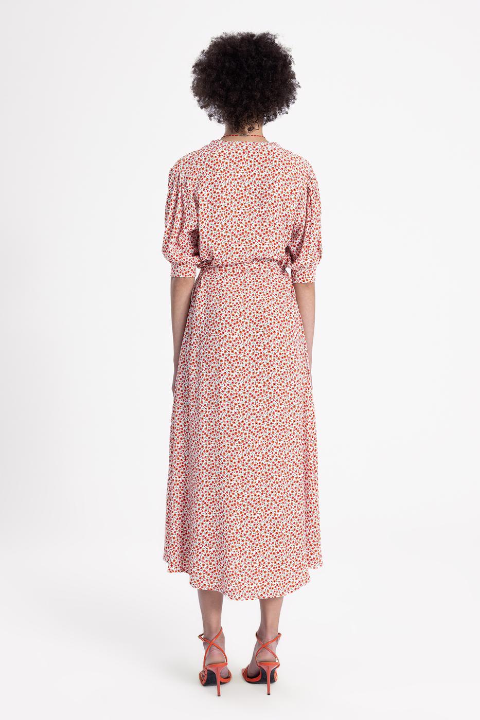 Bayan Kırmızı Kısa Kollu Midi Boy Gömlek Elbise