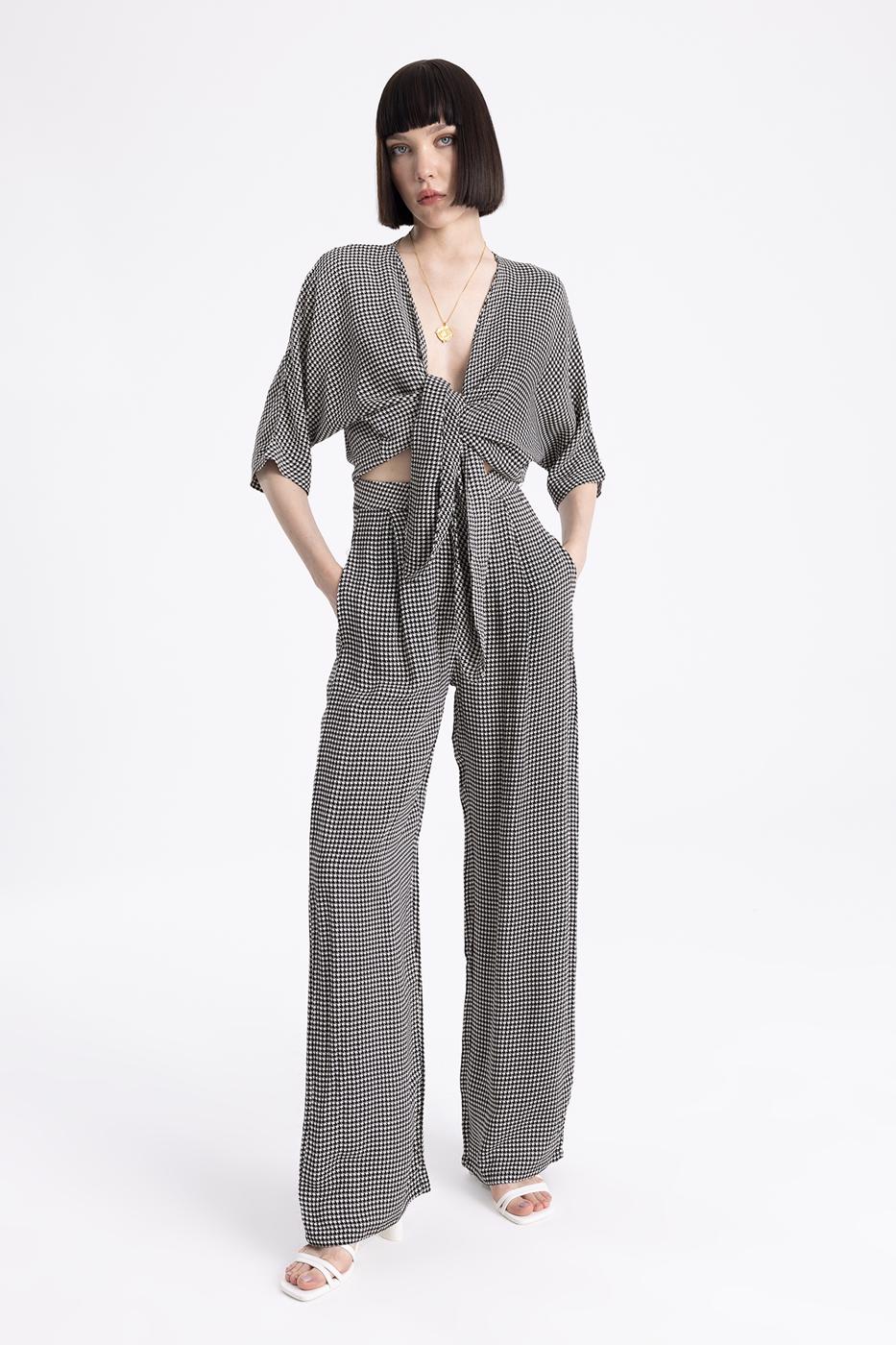 Bayan Siyah Pileli  Bol  Pantolon