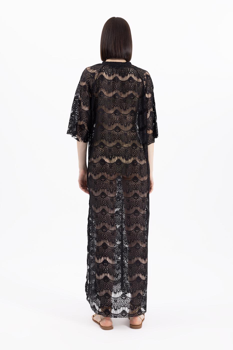 Bayan Siyah Dantel Maksı Kimono