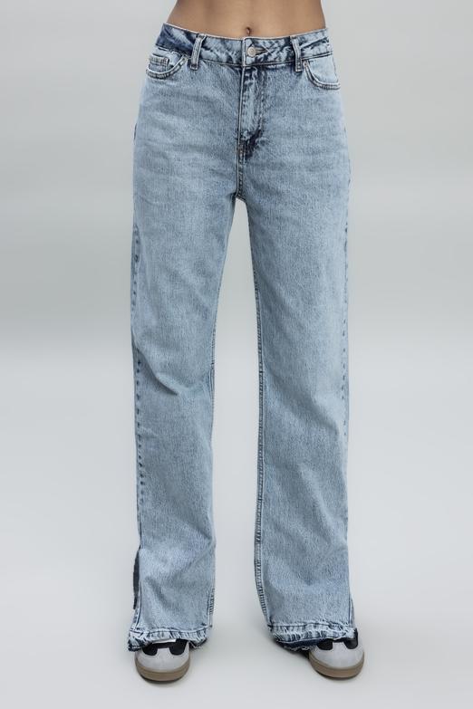 Bayan Mavi Orta Bel Düz Kesim Denim Pantolon - BSL