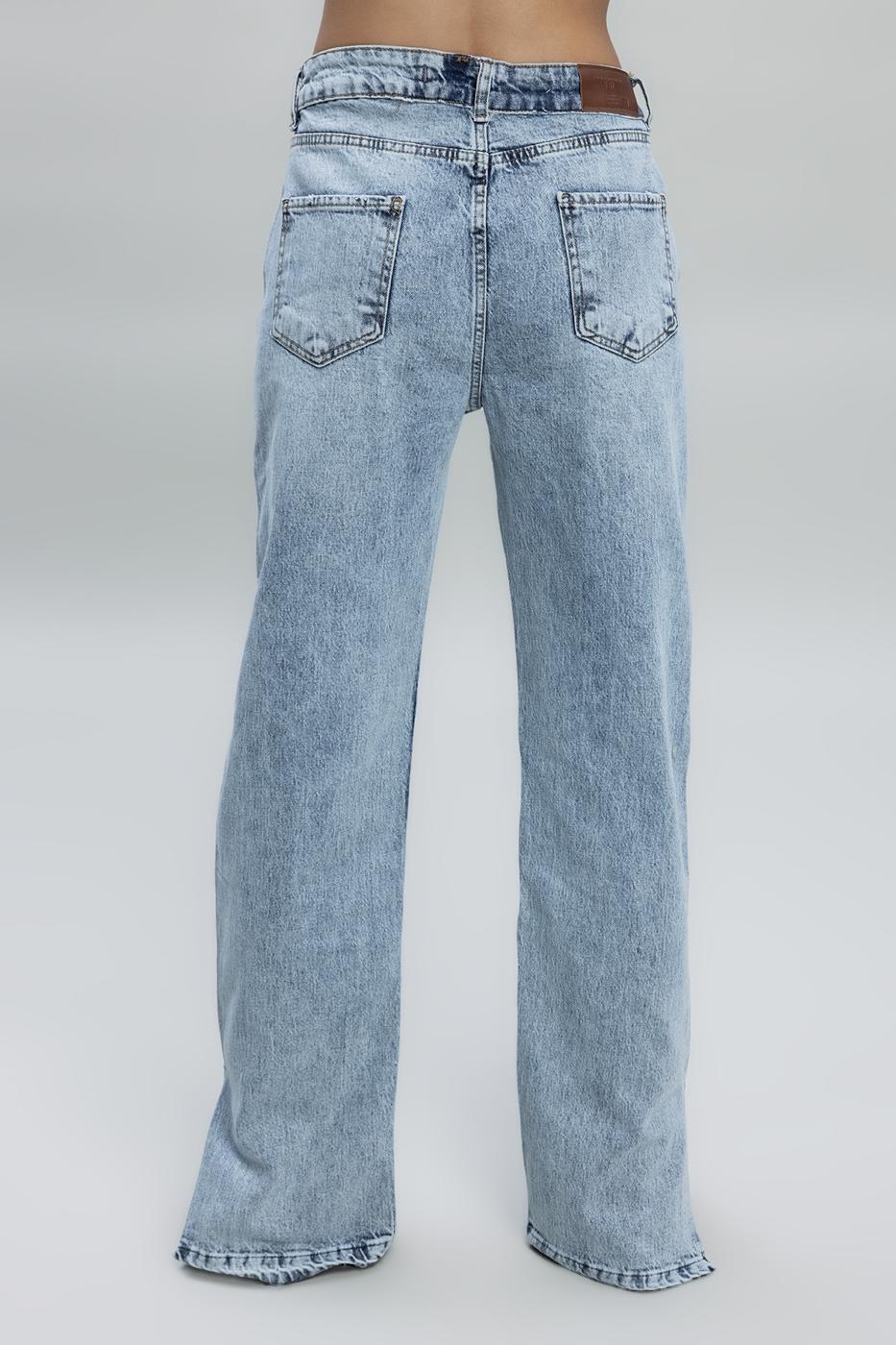 Bayan Mavi Orta Bel Düz Kesim Denim Pantolon