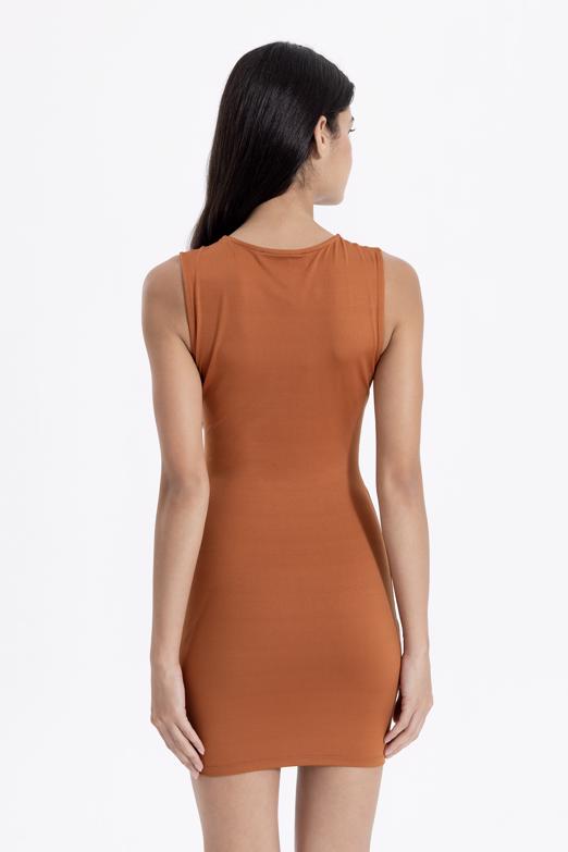 Bayan Kahverengi Kalem Mini Elbise - BSL