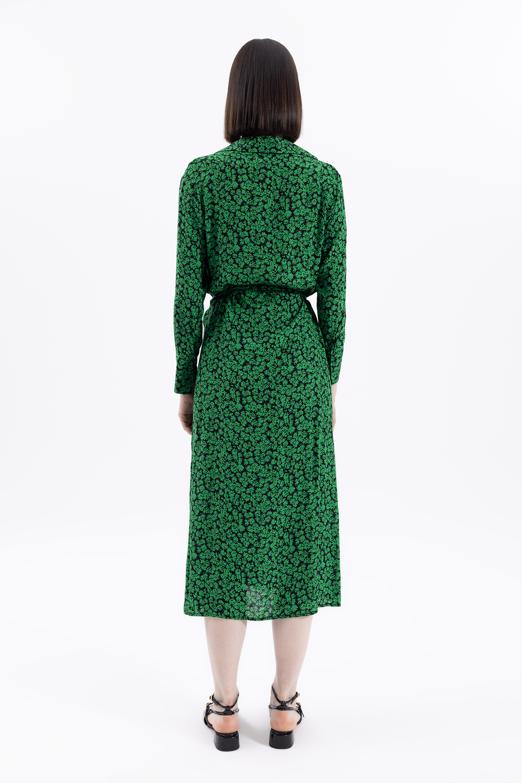 Bayan Yeşil Midi Boy Gömlek Elbise - BSL