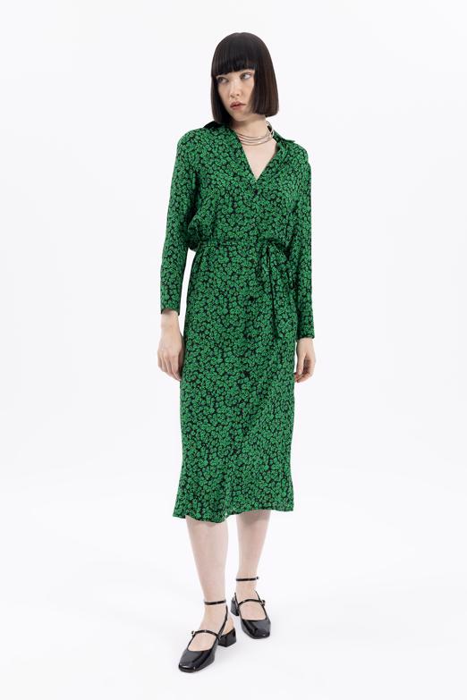 Bayan Yeşil Midi Boy Gömlek Elbise - BSL