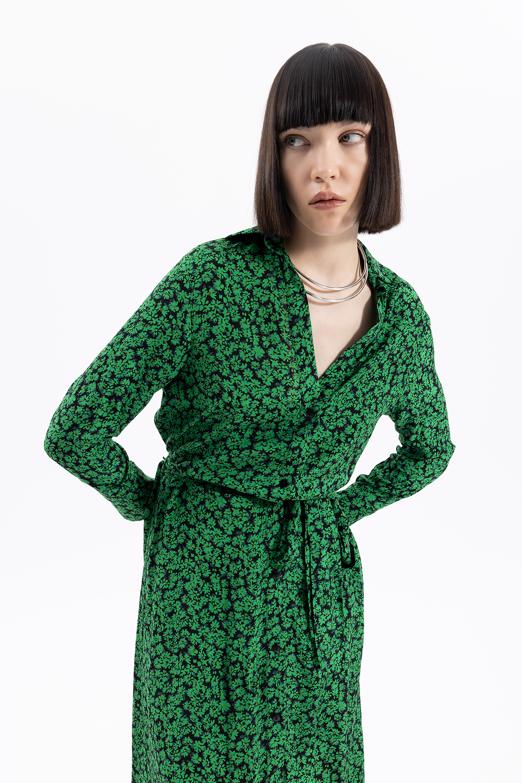 Bayan Yeşil Midi Boy Gömlek Elbise - BSL