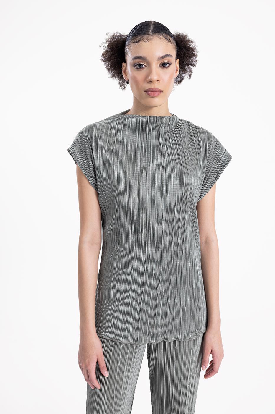 Bayan Haki Kısa Kollu Piliseli  Bluz