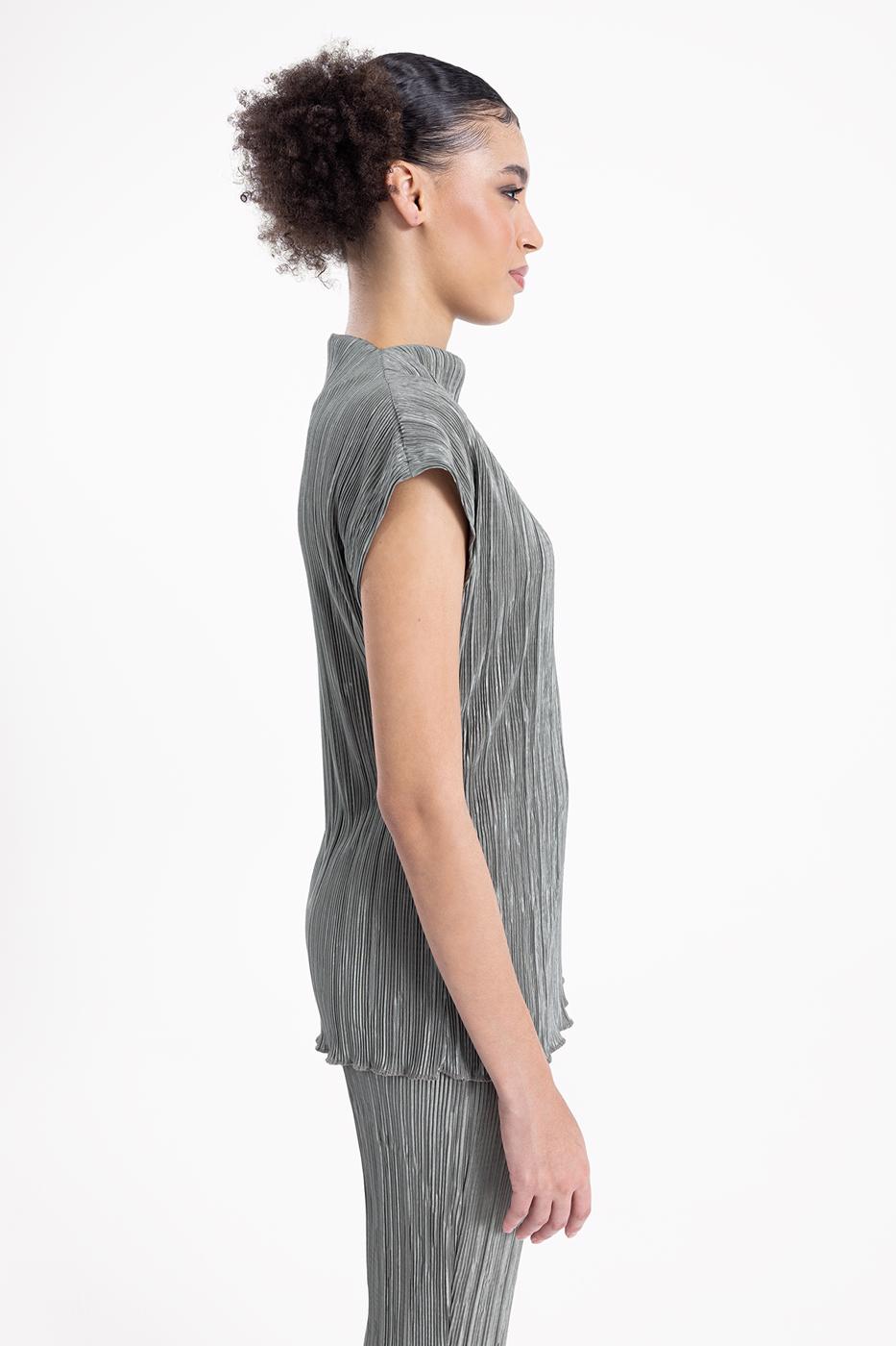 Bayan Haki Kısa Kollu Piliseli  Bluz