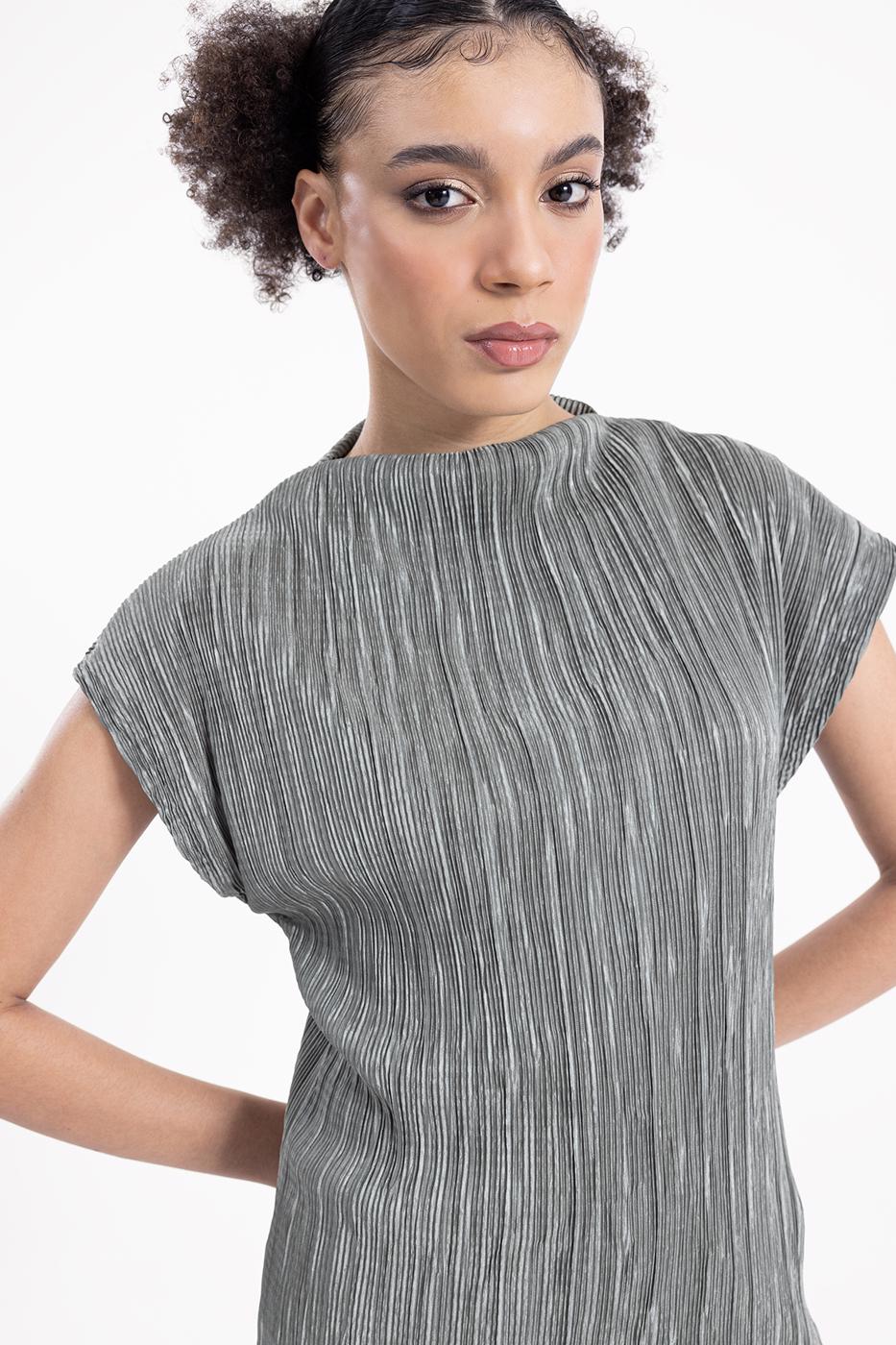 Bayan Haki Kısa Kollu Piliseli  Bluz