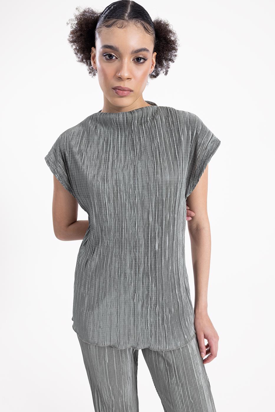 Bayan Haki Kısa Kollu Piliseli  Bluz