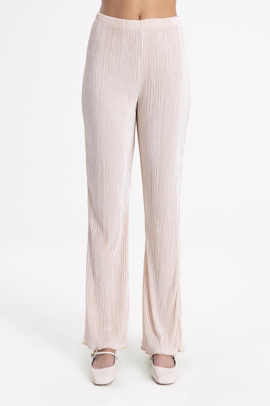 Bayan Ekru Piliseli İspanyol Paça Pantolon