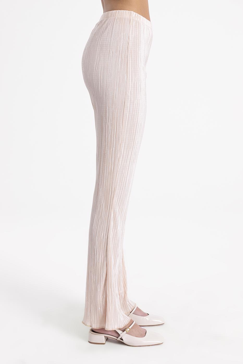 Bayan Ekru Piliseli İspanyol Paça Pantolon