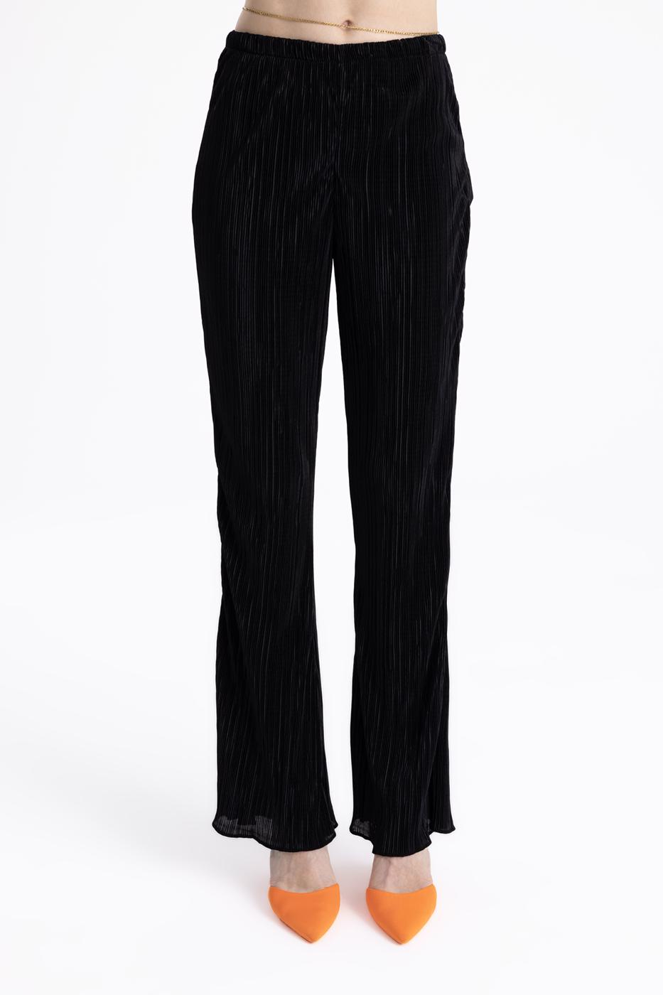 Bayan Siyah Piliseli İspanyol Paça Pantolon