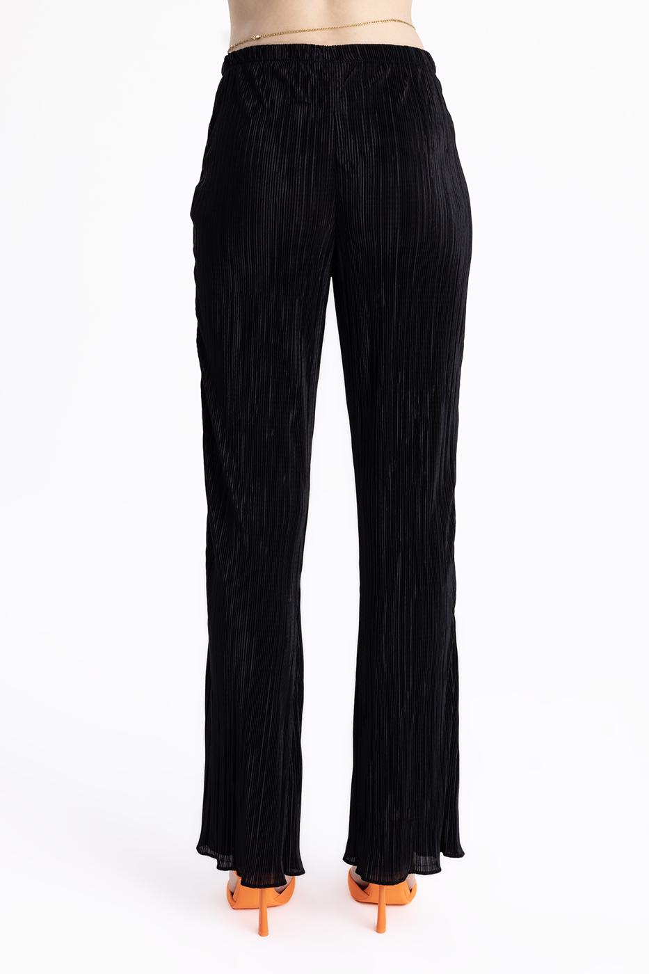 Bayan Siyah Piliseli İspanyol Paça Pantolon