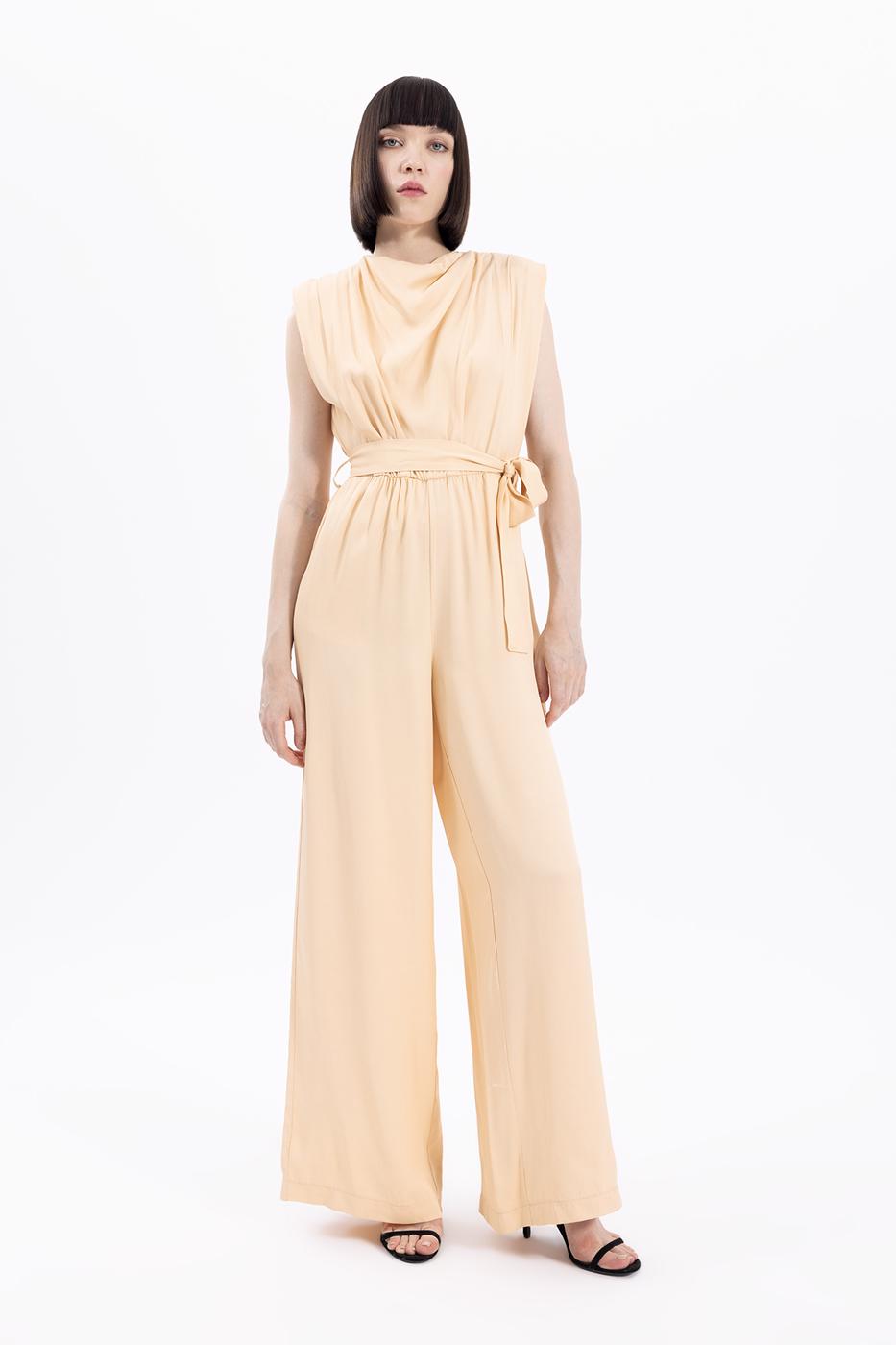 Bayan Somon Degaje Yakalı Kolsuz Tulum