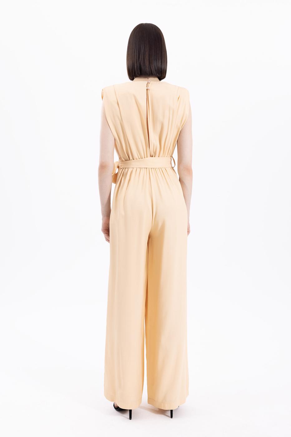 Bayan Somon Degaje Yakalı Kolsuz Tulum