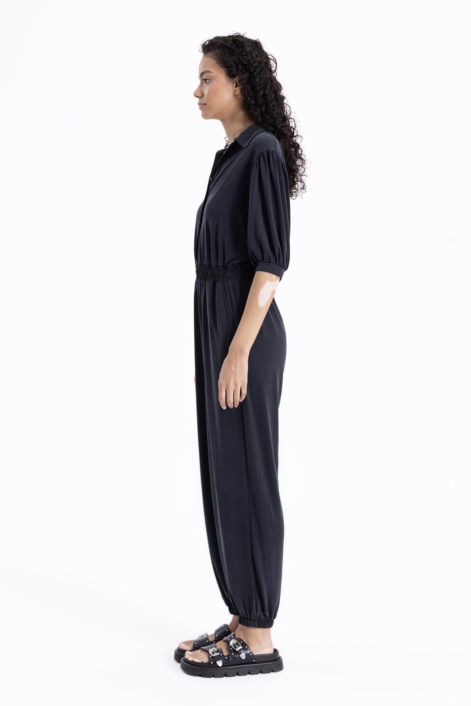 Bayan Antrasit Gömlek Yaka Jogger Tulum