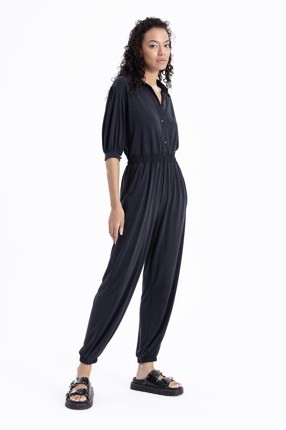 Bayan Antrasit Gömlek Yaka Jogger Tulum