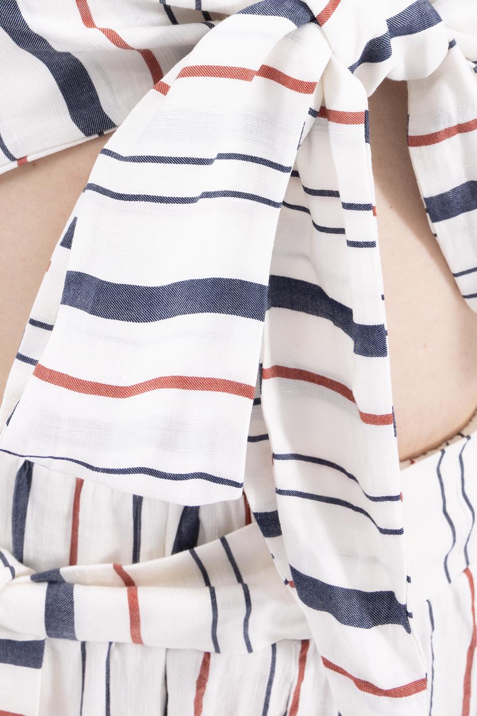 Bayan Ekru Bağlamalı Çizgili Keten Bustiyer