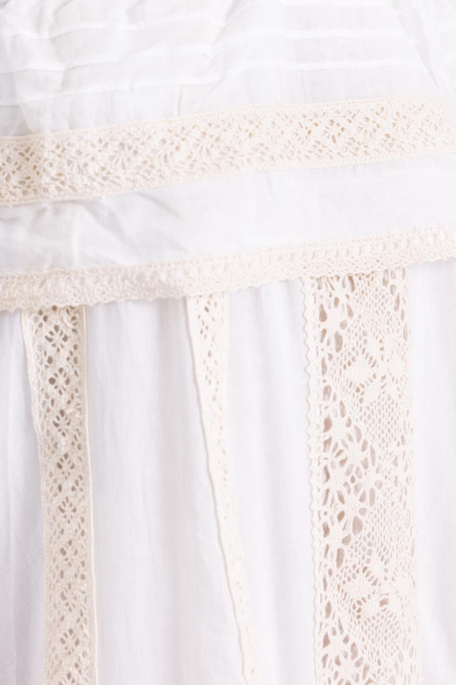 Bayan Ekru Carmen Yaka Fırfırlı Midi Boy Elbise