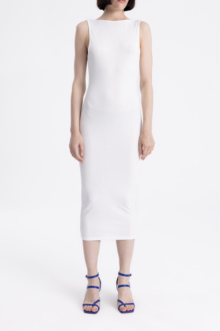Bayan Beyaz Sırt Dekolteli Midi Kalem Elbise