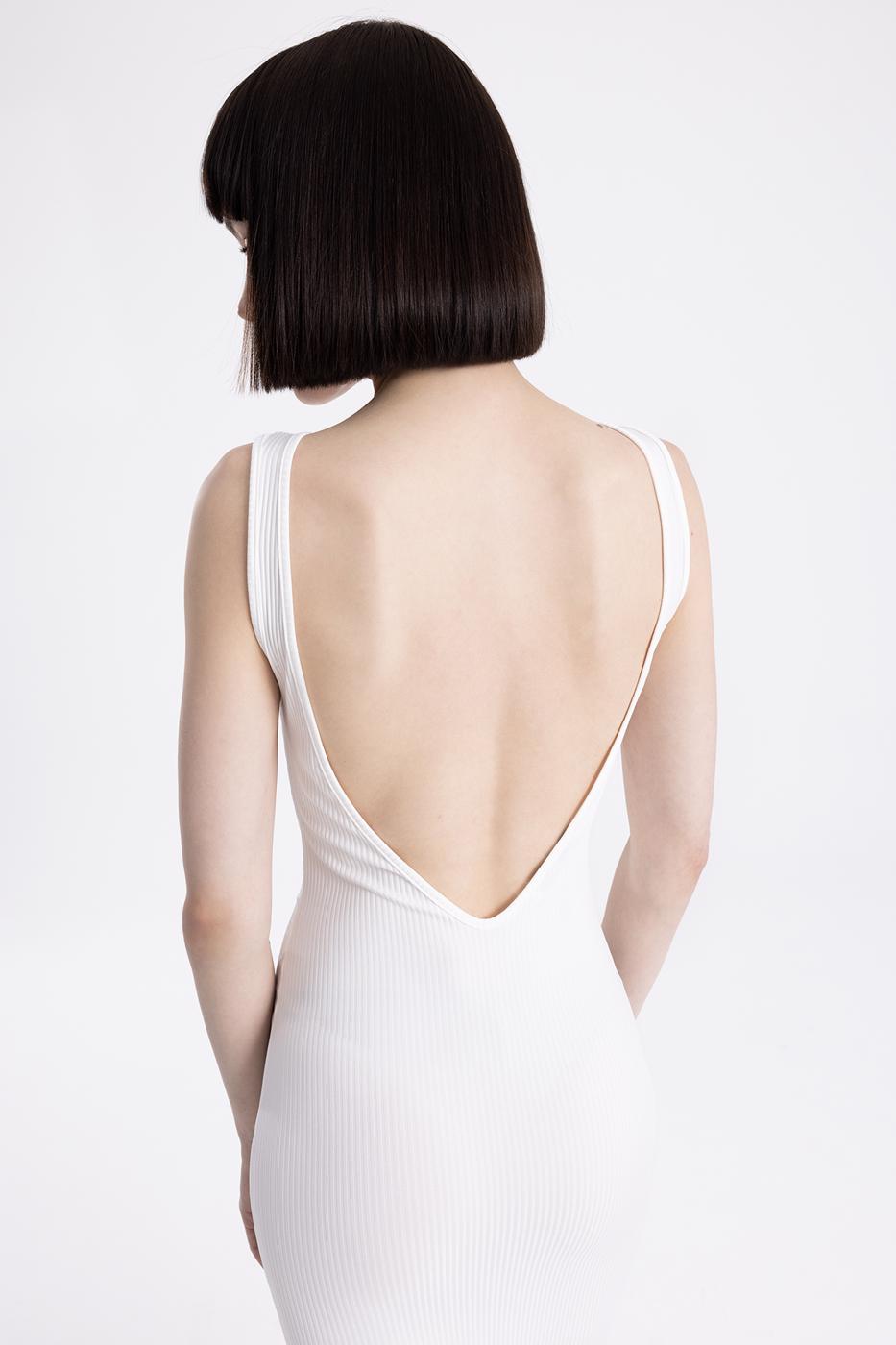 Bayan Beyaz Sırt Dekolteli Midi Kalem Elbise