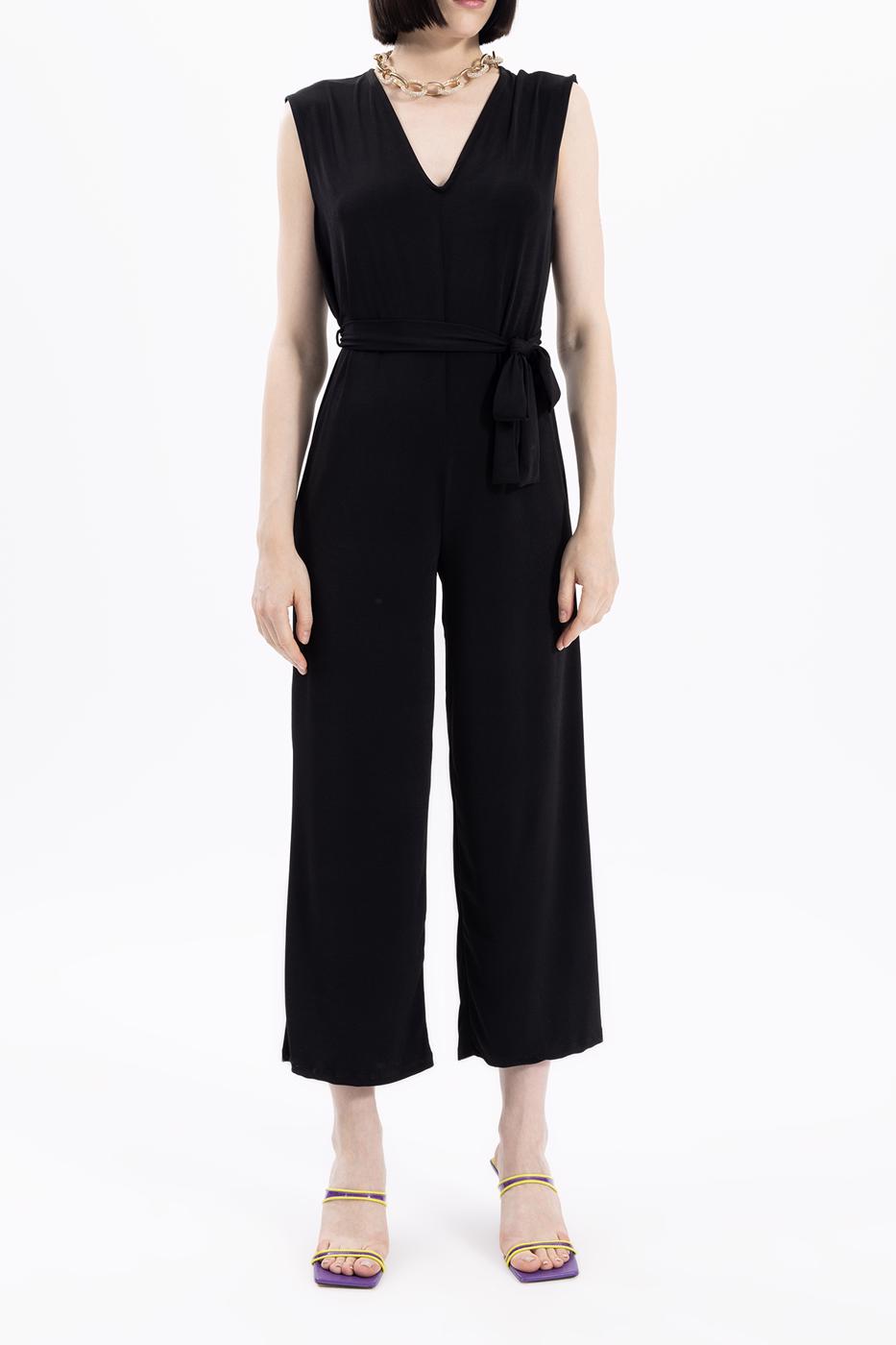 Bayan Siyah V Yakalı Kolsuz Tulum