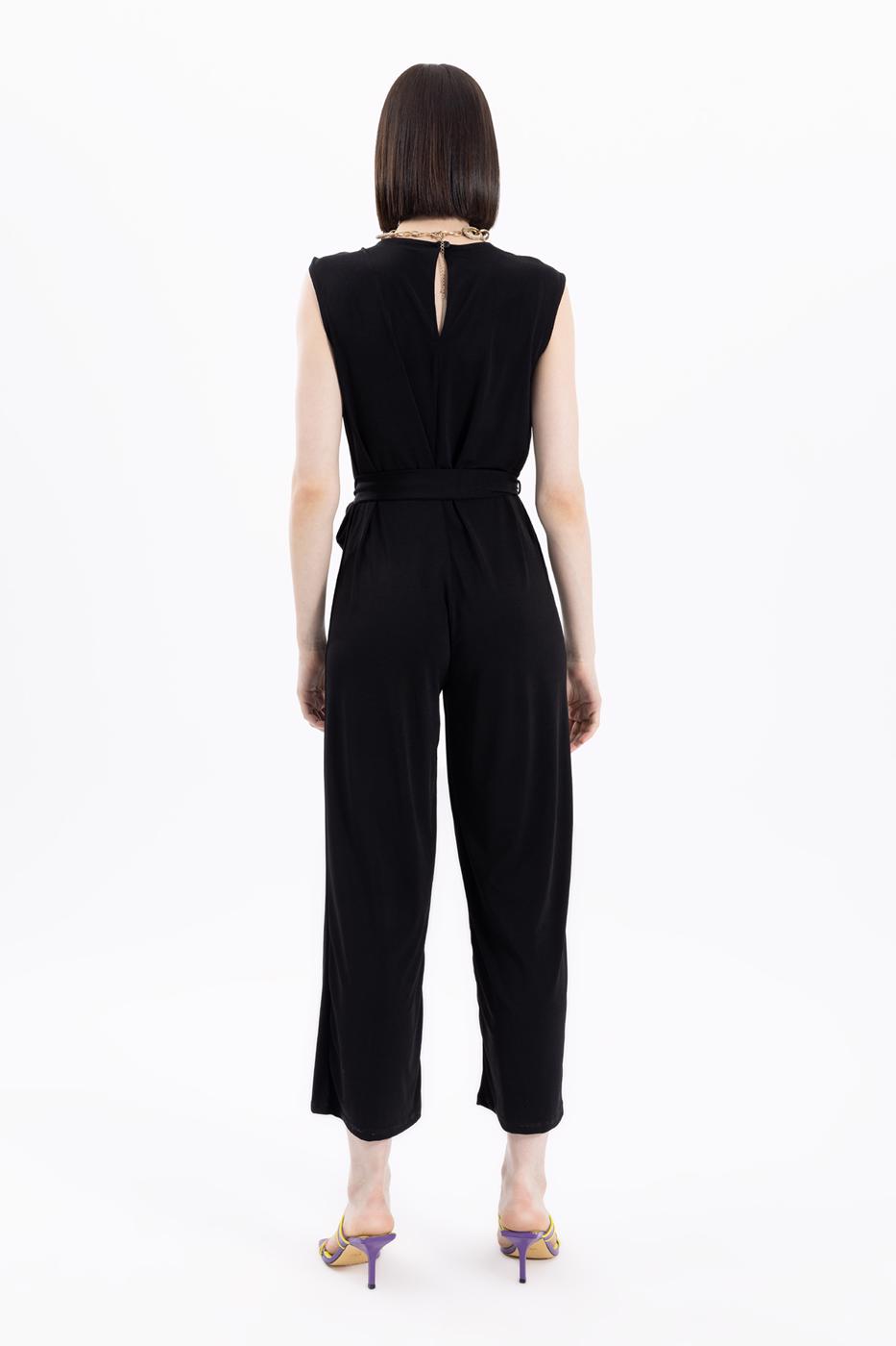 Bayan Siyah V Yakalı Kolsuz Tulum