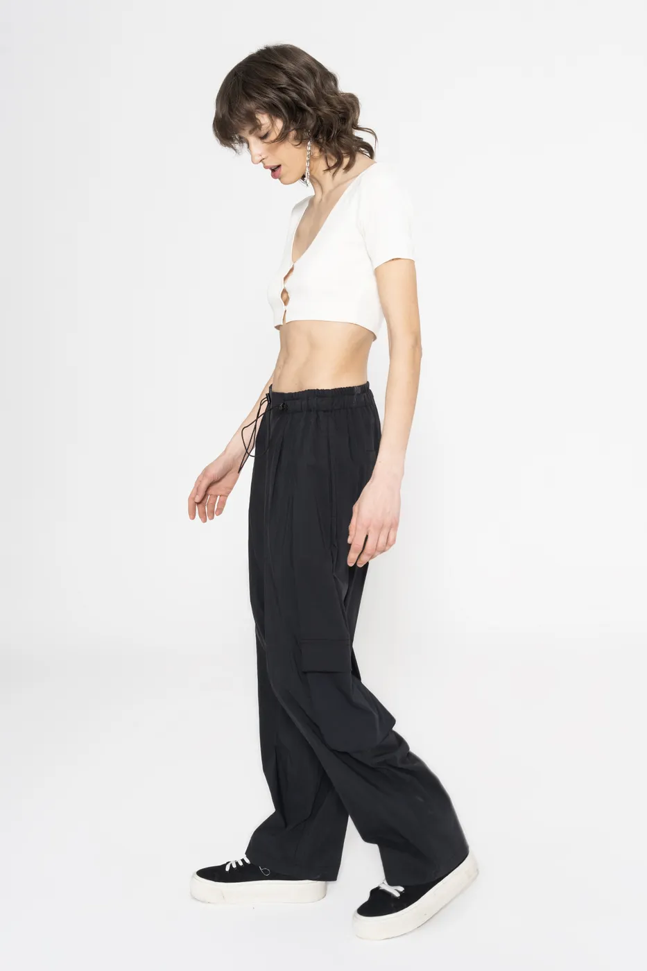 Bayan Siyah Bol Kargo Pantolon