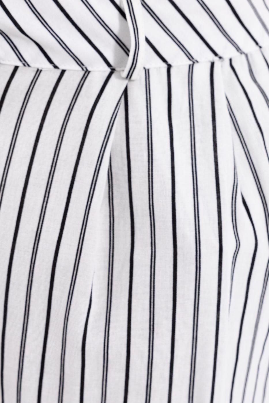 Bayan Beyaz Pileli Çizgili Pantolon