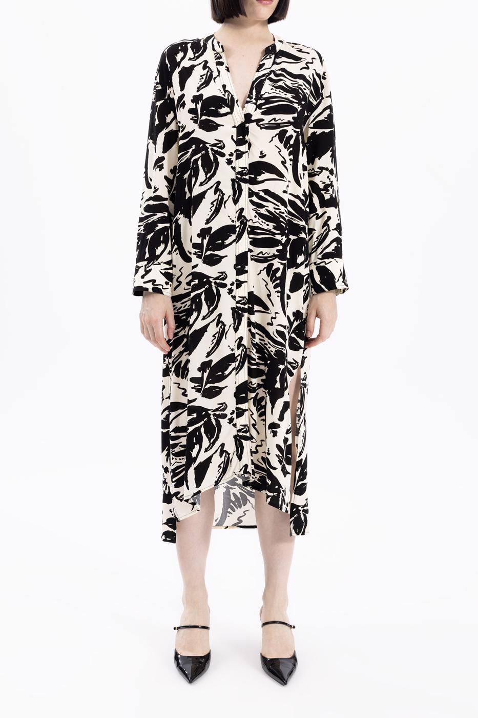 Bayan Krem Uzun Kollu Desenli Tunik Elbise